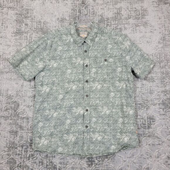 Quicksilver Waterman Shirt Mens XL Gray Blue Aztec Hawaiian Print Button Up Surf - Picture 1 of 12